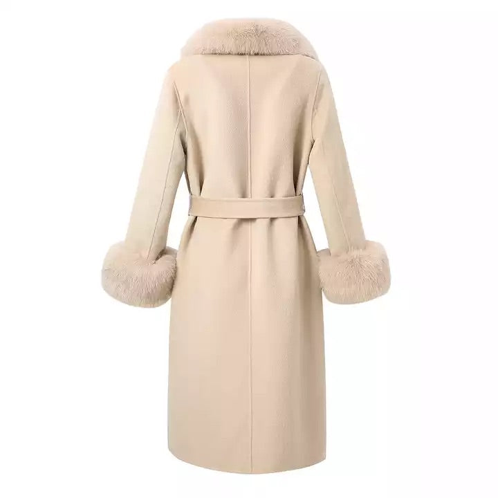 Bella Cashmere Trench Coat With Fox Fur Collar