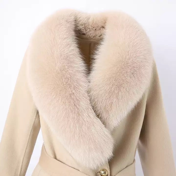 Bella Cashmere Trench Coat With Fox Fur Collar